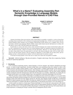 What's in a Name? Evaluating Assembly-Part Semantic Knowledge in
  Language Models through User-Provided Names in CAD Files