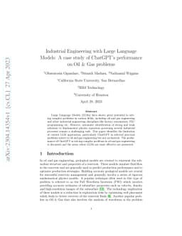 Industrial Engineering with Large Language Models: A case study of
  ChatGPT's performance on Oil & Gas problems
