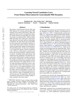 Learning Neural Constitutive Laws From Motion Observations for
  Generalizable PDE Dynamics