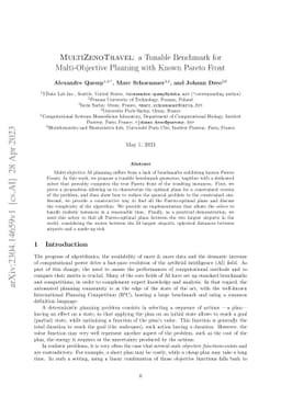 MultiZenoTravel: a Tunable Benchmark for Multi-Objective Planning with
  Known Pareto Front