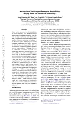Are the Best Multilingual Document Embeddings simply Based on Sentence
  Embeddings?