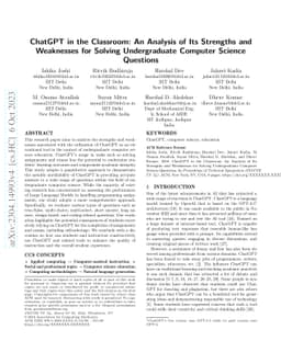 ChatGPT in the Classroom: An Analysis of Its Strengths and Weaknesses
  for Solving Undergraduate Computer Science Questions