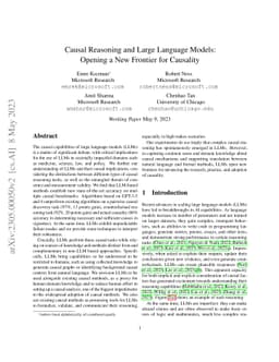 Causal Reasoning and Large Language Models: Opening a New Frontier for
  Causality