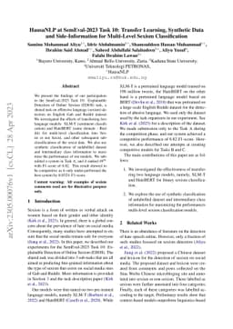 HausaNLP at SemEval-2023 Task 10: Transfer Learning, Synthetic Data and
  Side-Information for Multi-Level Sexism Classification