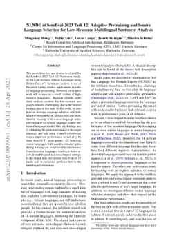 NLNDE at SemEval-2023 Task 12: Adaptive Pretraining and Source Language
  Selection for Low-Resource Multilingual Sentiment Analysis