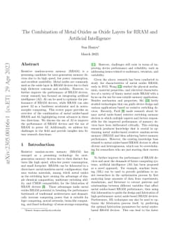 The Combination of Metal Oxides as Oxide Layers for RRAM and Artificial
  Intelligence