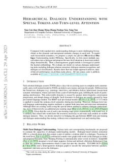 Hierarchical Dialogue Understanding with Special Tokens and Turn-level
  Attention