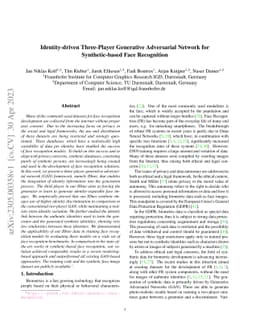Identity-driven Three-Player Generative Adversarial Network for
  Synthetic-based Face Recognition