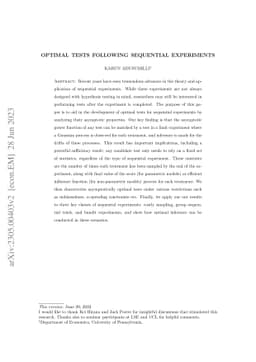 Optimal tests following sequential experiments