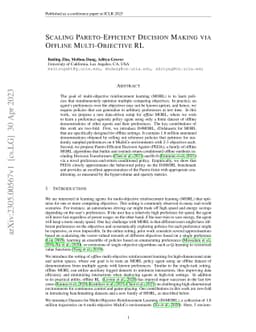 Scaling Pareto-Efficient Decision Making Via Offline Multi-Objective RL