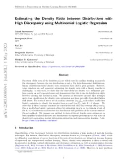 Estimating the Density Ratio between Distributions with High Discrepancy
  using Multinomial Logistic Regression