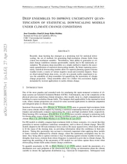 Deep Ensembles to Improve Uncertainty Quantification of Statistical
  Downscaling Models under Climate Change Conditions