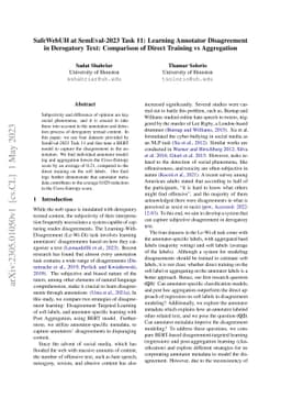 SafeWebUH at SemEval-2023 Task 11: Learning Annotator Disagreement in
  Derogatory Text: Comparison of Direct Training vs Aggregation