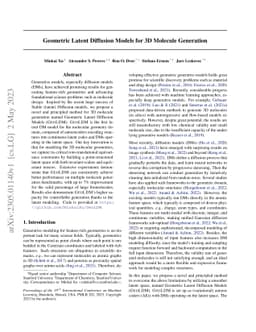 Geometric Latent Diffusion Models for 3D Molecule Generation