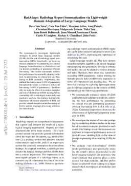 RadAdapt: Radiology Report Summarization via Lightweight Domain
  Adaptation of Large Language Models