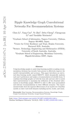Ripple Knowledge Graph Convolutional Networks For Recommendation Systems