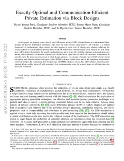 Exactly Optimal and Communication-Efficient Private Estimation via Block
  Designs