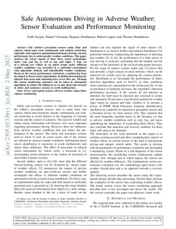 Safe Autonomous Driving in Adverse Weather: Sensor Evaluation and
  Performance Monitoring