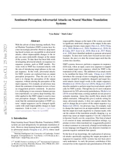 Sentiment Perception Adversarial Attacks on Neural Machine Translation
  Systems