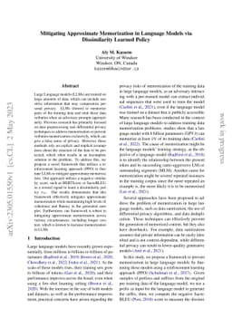 Mitigating Approximate Memorization in Language Models via Dissimilarity
  Learned Policy