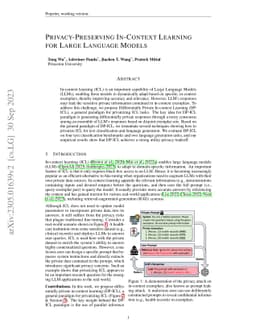 Privacy-Preserving In-Context Learning for Large Language Models