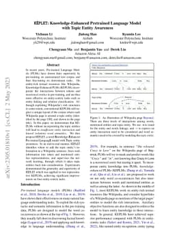 KEPLET: Knowledge-Enhanced Pretrained Language Model with Topic Entity
  Awareness