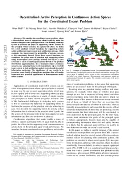 Decentralised Active Perception in Continuous Action Spaces for the
  Coordinated Escort Problem