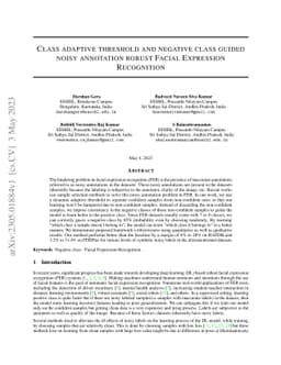 Class adaptive threshold and negative class guided noisy annotation
  robust Facial Expression Recognition