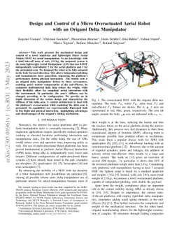 Design and Control of a Micro Overactuated Aerial Robot with an Origami
  Delta Manipulator