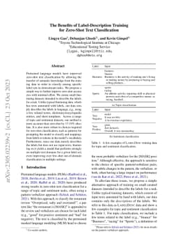 The Benefits of Label-Description Training for Zero-Shot Text
  Classification