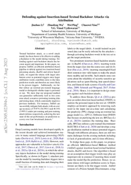 Defending against Insertion-based Textual Backdoor Attacks via
  Attribution
