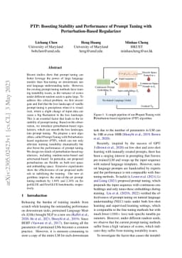 PTP: Boosting Stability and Performance of Prompt Tuning with
  Perturbation-Based Regularizer