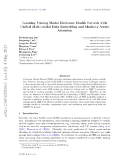 Learning Missing Modal Electronic Health Records with Unified
  Multi-modal Data Embedding and Modality-Aware Attention