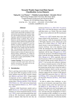 Towards Weakly-Supervised Hate Speech Classification Across Datasets