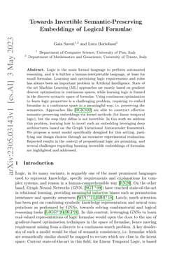 Towards Invertible Semantic-Preserving Embeddings of Logical Formulae