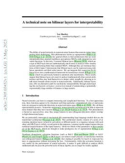 A technical note on bilinear layers for interpretability