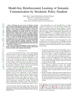 Model-free Reinforcement Learning of Semantic Communication by
  Stochastic Policy Gradient