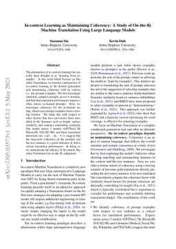 In-context Learning as Maintaining Coherency: A Study of On-the-fly
  Machine Translation Using Large Language Models