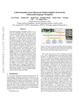 A Dual Semantic-Aware Recurrent Global-Adaptive Network For
  Vision-and-Language Navigation