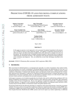 Predicting COVID-19 and pneumonia complications from admission texts