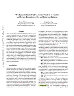 "Un-Equal Online Safety?" A Gender Analysis of Security and Privacy
  Protection Advice and Behaviour Patterns