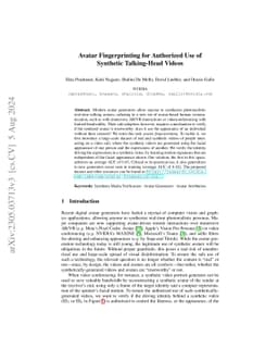 Avatar Fingerprinting for Authorized Use of Synthetic Talking-Head
  Videos