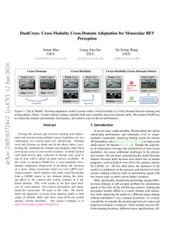 DualCross: Cross-Modality Cross-Domain Adaptation for Monocular BEV
  Perception