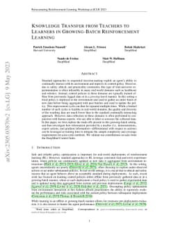 Knowledge Transfer from Teachers to Learners in Growing-Batch
  Reinforcement Learning