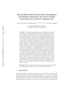 Beyond Rule-based Named Entity Recognition and Relation Extraction for
  Process Model Generation from Natural Language Text