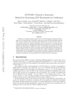 ANTONIO: Towards a Systematic Method of Generating NLP Benchmarks for
  Verification