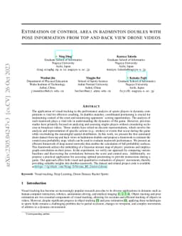 Estimation of control area in badminton doubles with pose information
  from top and back view drone videos