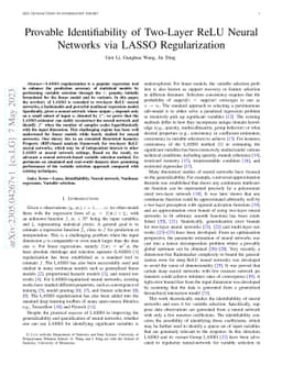 Provable Identifiability of Two-Layer ReLU Neural Networks via LASSO
  Regularization
