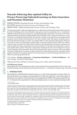 Towards Achieving Near-optimal Utility for Privacy-Preserving Federated
  Learning via Data Generation and Parameter Distortion