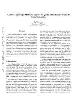 HashCC: Lightweight Method to Improve the Quality of the Camera-less
  NeRF Scene Generation